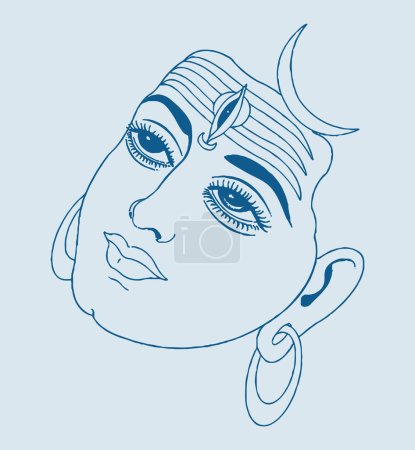 Vector outline illustration of Hindu God Lord Shiva and his material using equipments