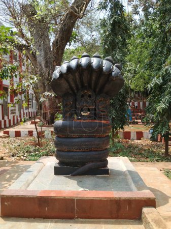 Closeup of beautiful small and big size Naga or Cobra Snake Statue at the Kadu Malleshwara Temple, Malleshwaram.