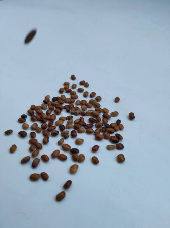 Pile and Texture of Hurali Kalu ou Horse Gram isolé sur fond blanc. Gros plan de graines de gramme de cheval qui est utilisé dans la cuisson.
