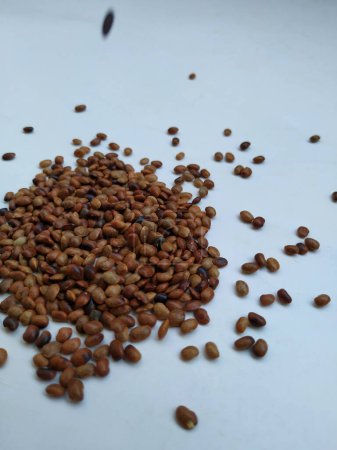 Pile and Texture of Hurali Kalu ou Horse Gram isolé sur fond blanc. Gros plan de graines de gramme de cheval qui est utilisé dans la cuisson.