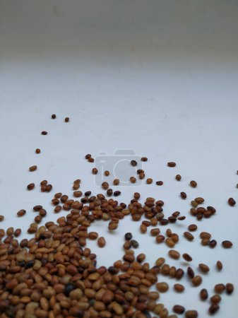 Pila y textura de Hurali Kalu o Gramo de Caballo aislado sobre fondo blanco. Primer plano de semillas de gramo de caballo que se utiliza en la cocina.