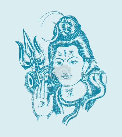 Dessin ou croquis de l'élément de conception de contour Lord Shiva illustration modifiable