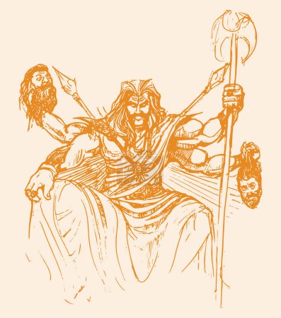 Illustration for Drawing or sketch of ten head king Ravan outline editable illustration - Royalty Free Image