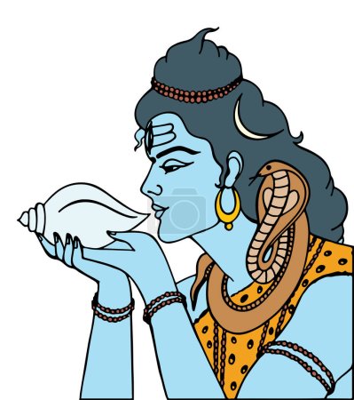 Illustration for Drawing or Sketch of Lord Shiva design elements outline editable illustration - Royalty Free Image