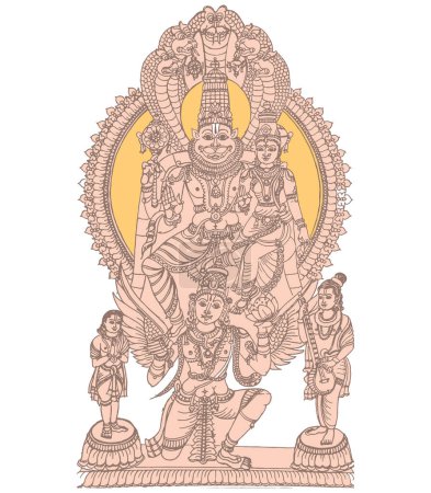 Drawing or Sketch of hindu god Lord Vishnu Avatar Outline editable illustration