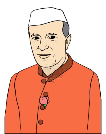 Téléchargez les illustrations : Dessin ou croquis de Jawaharlal Nehru Illustration modifiable des contours - en licence libre de droit