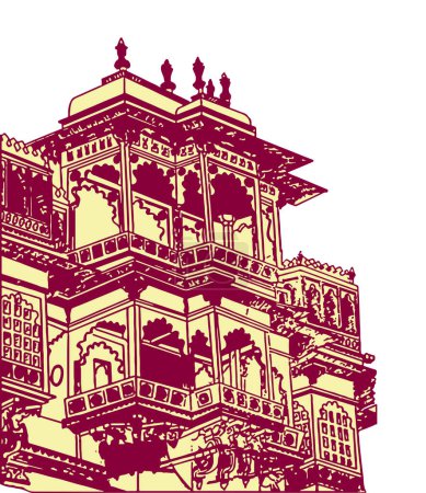 Illustration for Drawing or Sketch Of Mysore Palace Or Amba Vilas Palace Outline Editable Illustration - Royalty Free Image