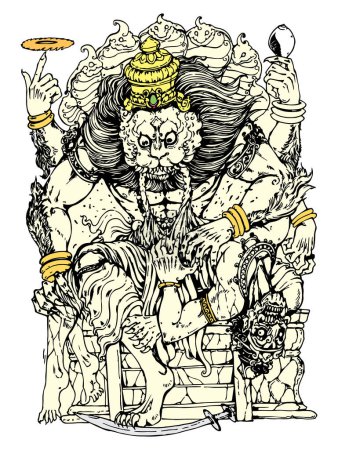 Dibujo o boceto del dios hindú Señor Vishnu Avatar Esquema ilustración editable