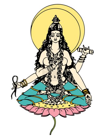 Illustration for Sketch of Hindu Goddess Durga or Kali Mata Outline Editable Illustration - Royalty Free Image