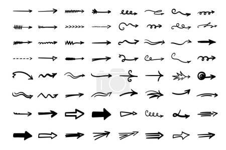 Illustration for Arrows set. Hand drawn direction indicator elements. Simple doodle pointers for interface design, cursors right.Isolated.Vector - Royalty Free Image