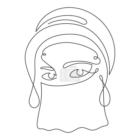 Ilustración de Eastern woman in turban and veil, one line art, hand drawn oriental arab girl dressed in chador continuous contour.Traditional ethnic clothing.Editable stroke. Isolated.Vector - Imagen libre de derechos