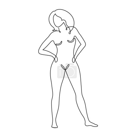 Illustration for Naked woman one line art, hand drawn lady figure continuous contour. Nude female body concept, beauty industry template. Editable stroke. Isolated.Vector - Royalty Free Image