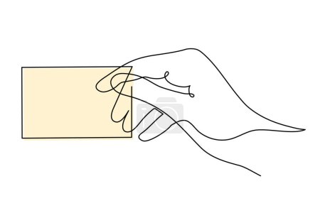 Ilustración de Hand holds credit card, one line art, hand drawn continuous contour.Decoration for business.Minimalist design.Editable stroke. Isolated. Vector - Imagen libre de derechos