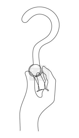 Hand holds question mark one line art, hand drawn asking sign, idea continuous contour. Query FAQ concept, finding answer. Editable stroke. Isolated.Vector