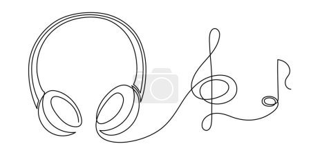 Headphone one line art,hand drawn device gadget continuous contour.Listening music wireless online concept,technology for audition songs and playlists template outline.Editable stroke.Isolated