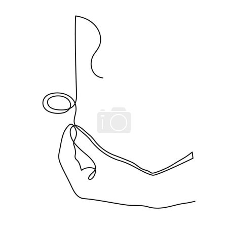 Hand holds musical note one line art, hand drawn continuous contour. Artistic creative concept, minimalist design. Editable stroke. Isolated. Vector