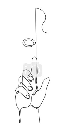 Hand holds musical note one line art, hand drawn continuous contour. Artistic creative concept, minimalist design. Editable stroke. Isolated. Vector