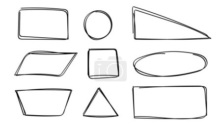 Illustration for Grunge circles squares triangle set, hand drawn encircle round and rectangle highlight elements. Sketchy important marker accentuation shapes. Doodle frame design. Isolated. Vector - Royalty Free Image