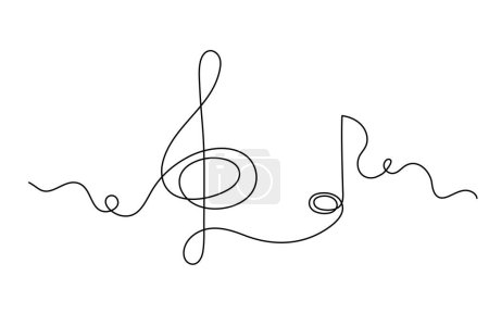 Illustration for Treble clef and musical note one line art, hand drawn continuous contour. Artistic creative concept, minimalist template design. Editable stroke. Isolated. Vector - Royalty Free Image