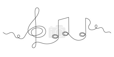 Illustration for Treble clef and musical notes one line art, hand drawn continuous contour. Artistic creative concept, minimalist template design. Editable stroke. Isolated. Vector - Royalty Free Image