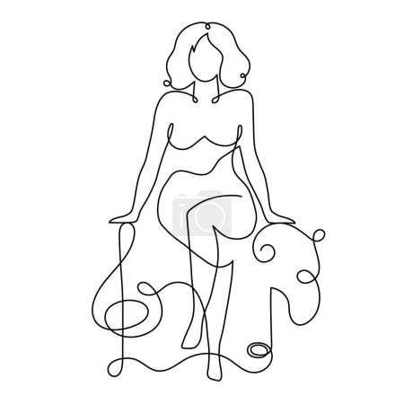 Illustration for Naked woman and musical treble clef and note one line art, hand drawn lady figure continuous contour. Love music concept, minimalist outline design. Editable stroke. Isolated. Vector - Royalty Free Image