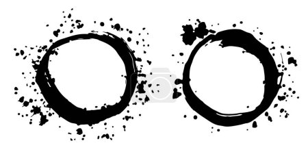 Mancha redonda de café grunge con rayas, salpicaduras, manchas, puntos, rayas.Impresión círculo abstracto de mancha de capuchino. Salpicaduras de pintura, textura oval, elipse. Aislado. Vector