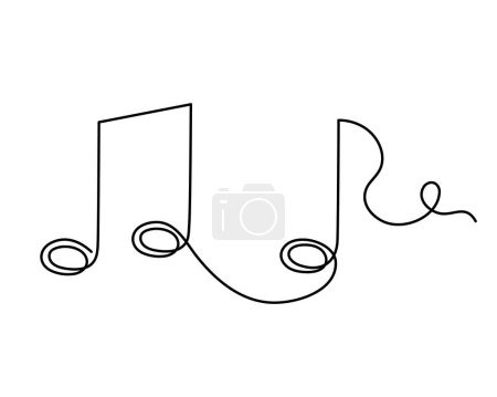 Illustration for Musical notes one line art, hand drawn continuous contour. Artistic creative concept, minimalist template design. Editable stroke. Isolated. Vector - Royalty Free Image