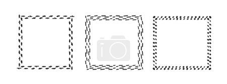 Illustration for Square frames doodle set,hand-drawn monograms.Edgings and cadres with simple sketchy design elements.Isolated. Vector - Royalty Free Image