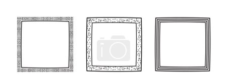 Square frames doodle set,hand-drawn monograms.Edgings and cadres with simple sketchy design elements.Isolated. Vector