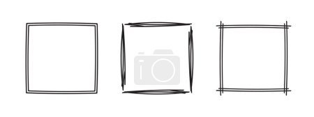 Square frames doodle set,hand-drawn monograms.Edgings and cadres with simple sketchy design elements.Isolated. Vector