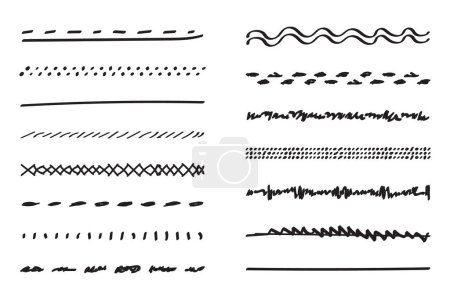 Illustration for Underlines hand-drawn set. Handwriten dividers, separators, borders, collection of doodle style various art accentuation elements for text decoration. Isolated. Vector - Royalty Free Image