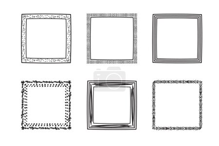 Square frames doodle set,hand-drawn monograms.Edgings and cadres with simple sketchy design elements.Isolated.Vector
