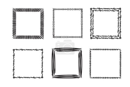 Illustration for Square frames doodle set,hand-drawn monograms.Edgings and cadres with simple sketchy design elements.Isolated.Vector - Royalty Free Image