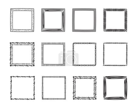 Illustration for Square frames doodle set,hand-drawn monograms.Edgings and cadres with simple sketchy design elements.Isolated.Vector - Royalty Free Image
