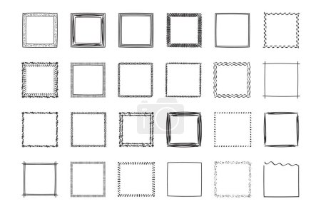 Square frames doodle set,hand-drawn monograms.Edgings and cadres with simple sketchy design elements.Isolated.Vector