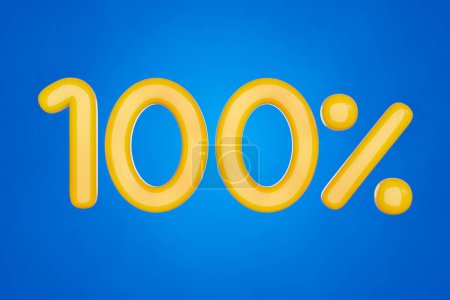 Photo for Number one hundred percent for Discount 100 % or vat 100 %. 3D illustration yellow jelly text on blue background. 3D rendering - Royalty Free Image