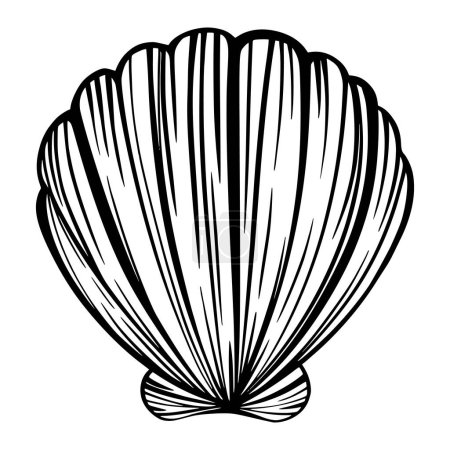 Ilustración de Black marine seashell, oyster or mollusk for design of invitation, fabric, textile, etc. Vector outline sketch black isolated illustration. - Imagen libre de derechos