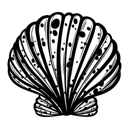 Ilustración de Marine seashell or mollusk for design of invitation, fabric, textile, etc. Vector outline sketch black isolated illustration. - Imagen libre de derechos