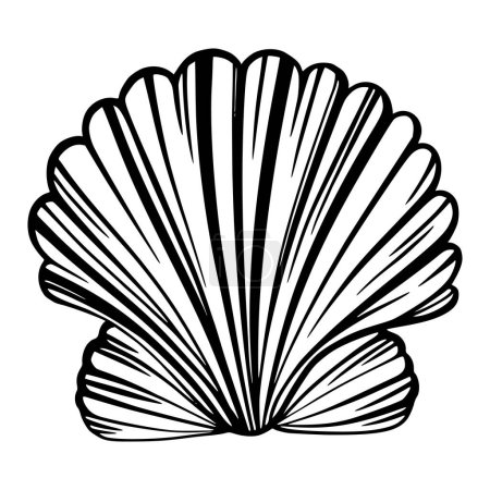 Ilustración de Black marine pearl seashell or mollusk for design of invitation, fabric, textile, etc. Vector outline sketch black isolated illustration. - Imagen libre de derechos