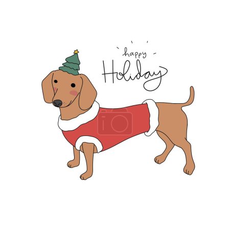 Téléchargez les illustrations : Dachshund chien Happy Holiday dessin animé vectoriel illustration - en licence libre de droit