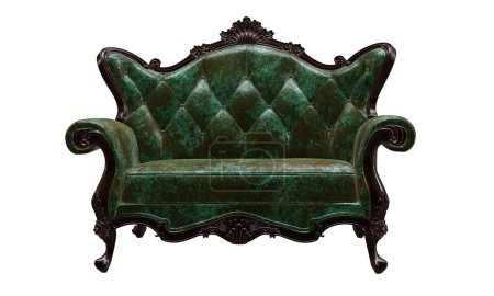 Photo for 3D rendered illustration of a classic green leather sofa isolated on a white background - Royalty Free Image