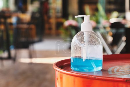 Photo for Alcohol for hand washing for customers visiting restaurants - Royalty Free Image