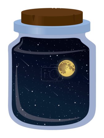 Ilustración de Cielo nocturno con estrellas y luna en tarro ilustración vectorial de obras de arte - Imagen libre de derechos
