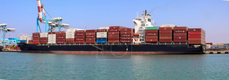Photo for MSC Mega Container Ship docked at Haifa shipping port. - Royalty Free Image