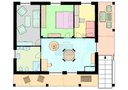 Photo for Floor plan sketch stock illustration. Floor plan sketch by hand. Sketch drawing of apartment flat floor plan. - Royalty Free Image