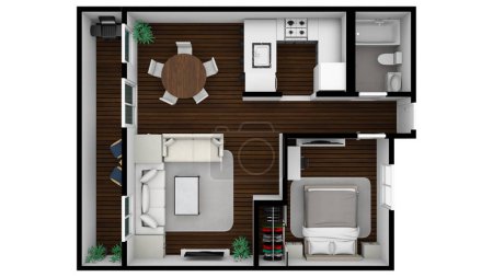Photo for Apartment plan layout house. Plan space. Interior design elements kitchen, bedroom, bathroom. Floor plan. - Royalty Free Image