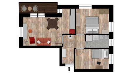 3d floor plan for real estate. Illustration floor plan. Color floor plan for marketing.