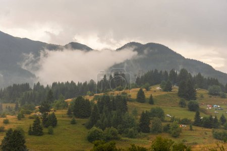 Grüne Hügel rund um den Vacha-Staudamm, Rhodopen, Plowdiwer Gebiet, Bulgarien.