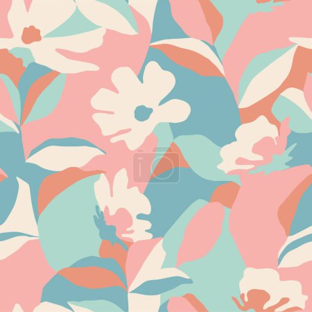 Illustration vectorielle des couches de fleurs et de feuilles motif répété sans couture