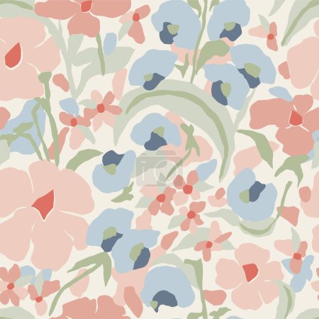 Illustration for Vector hand drawing flower illustration seamless repeat pattern - Royalty Free Image